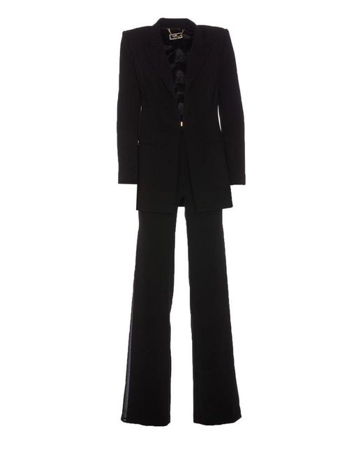 Elisabetta Franchi Black Logo Plaque Peak Lapels Suit