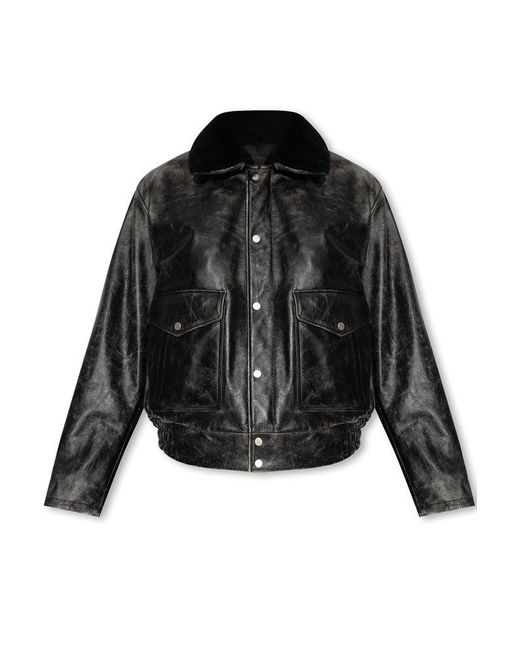 DIESEL Black 'l-muds-fur' Leather Jacket for men