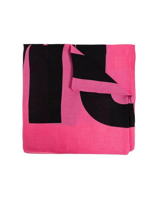 Moschino Pink Oversized Logo Printed Scarf