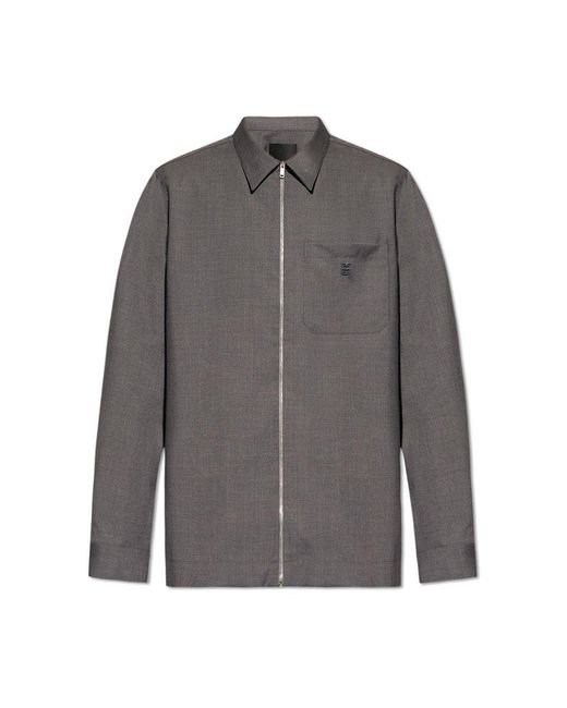 Givenchy Gray Logo Plaque Zip-up Shirt for men
