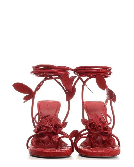 Burberry Red Ivy Flora Heeled Leather Sandals