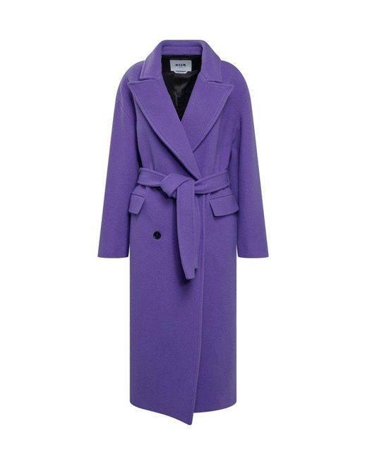 MSGM Purple Belted Waist Double-breasted Coat