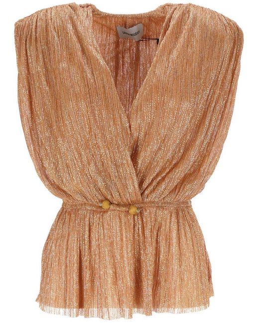 Sabina Musayev Brown Pleated Wrap Top