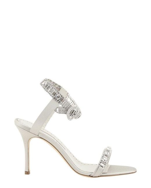 Manolo Blahnik White Asasan Embellished Sandals