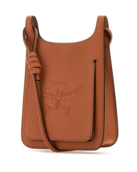 MCM Brown Caramel Leather Mini Himmel Hobo Crossbody Bag