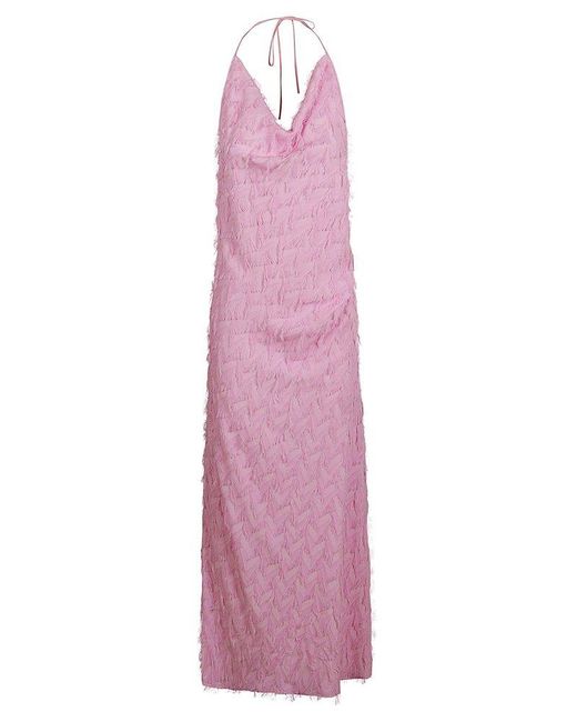 MSGM Pink Fringed Sleeveless Dress