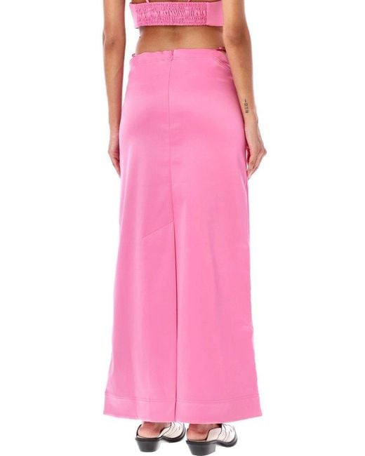 Ganni Pink Bead-Detailing Satin Maxi Skirt