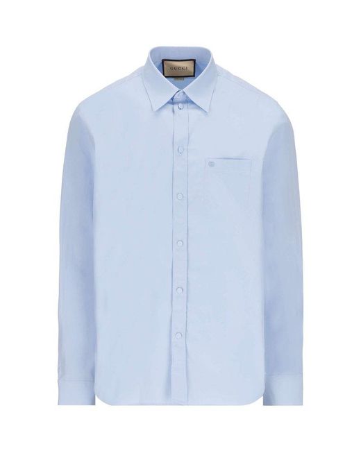 Gucci Blue GG Embroidered Poplin Shirt for men