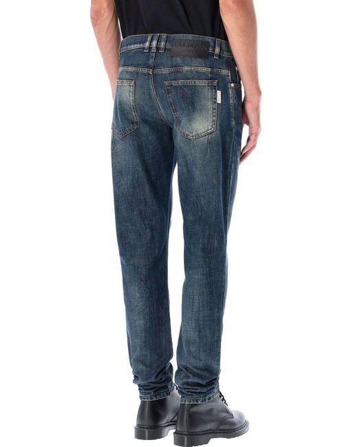 Balmain Blue Slim Cut Faded Jeans for men