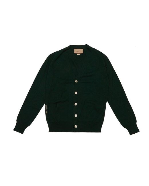 Gucci Green Logo Embroidered Cardigan for men