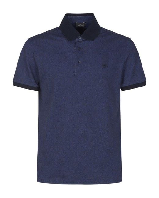 Etro Blue Pegaso Embroidered Polo Shirt for men
