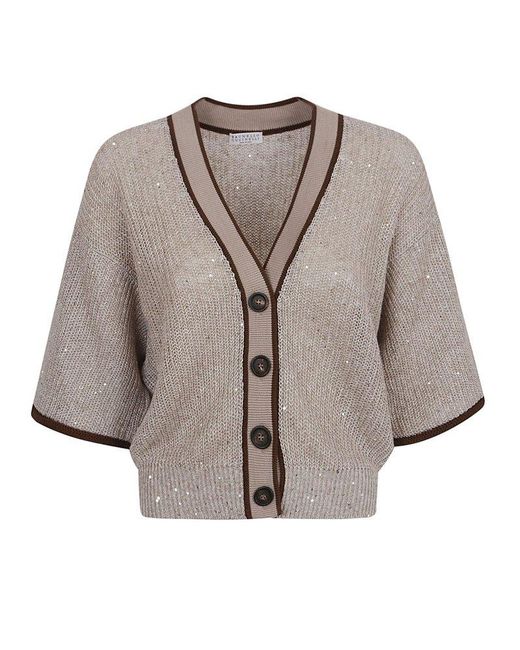 Brunello Cucinelli Natural Short-sleeved Buttoned Cardigan
