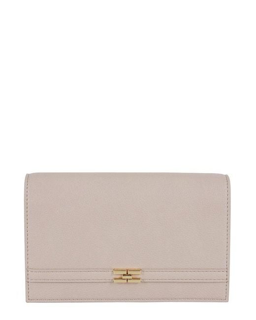 Elisabetta Franchi Gray Logo Plaque Chain Linked Clutch Bag