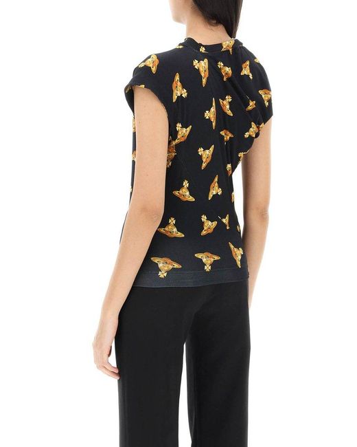 Vivienne Westwood Black Allover Orb Printed One-shoulder T-shirt