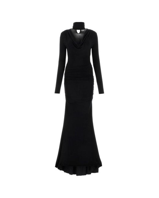 Blumarine Black Drapped Long-sleeve Dress