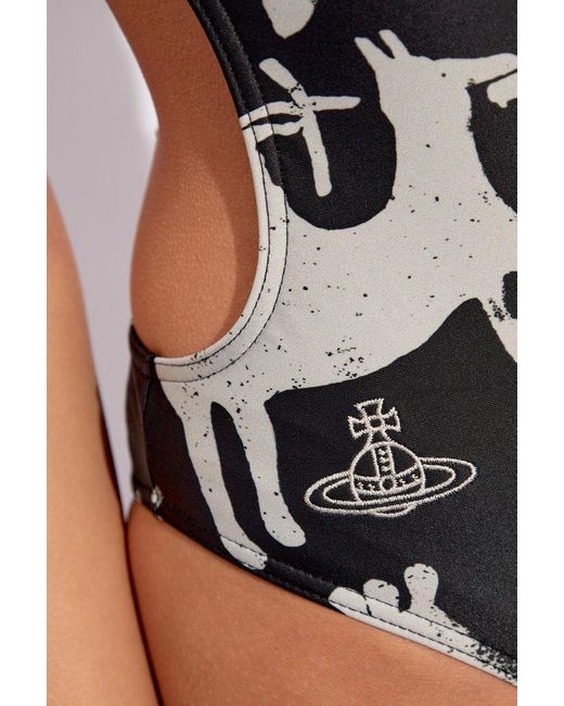 Vivienne Westwood Black Graphic Printed One-piece Swimsuit