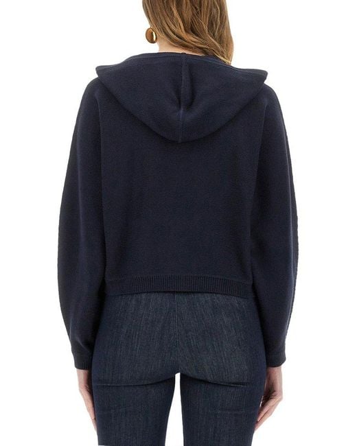 Theory Blue Zip-Up Hooded Knitted Cardigan