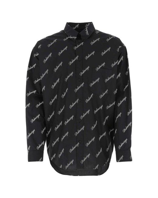 Balenciaga Black Allover Logo Shirt for men
