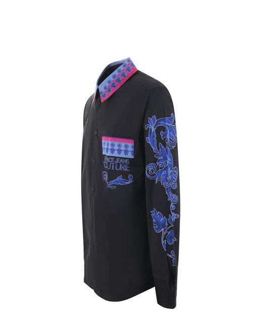 Versace Jeans Couture Blue Pattern-Printed Button-Up Shirt for men