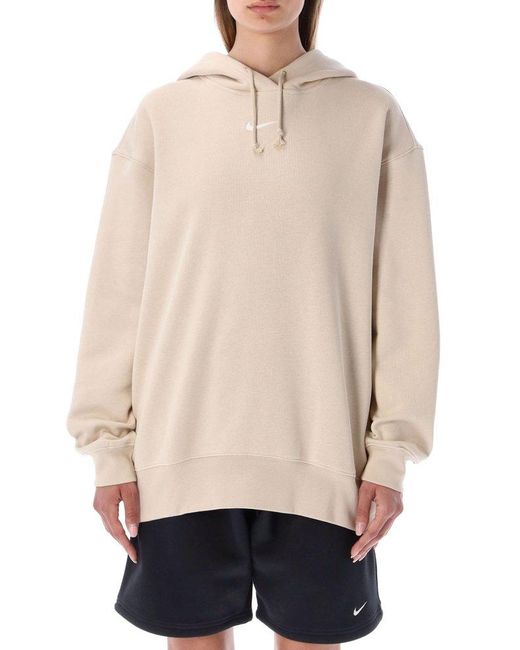 Nike Cotton Swoosh Logo Embroidered Drawstring Hoodie in Brown | Lyst Canada