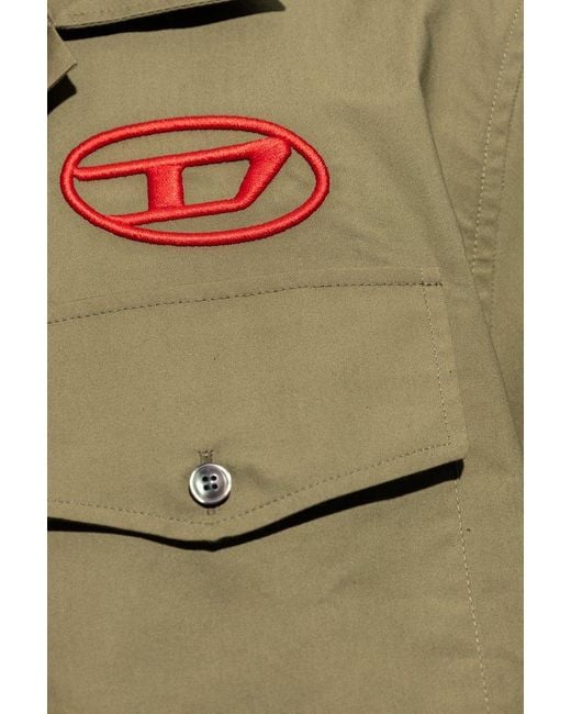 DIESEL Green S Mac Logo Embroidered Short-sleeved Shirt for men