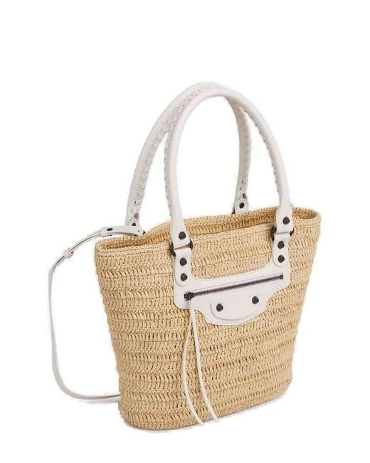 Balenciaga White Le Cagole Raffia Basket Bag