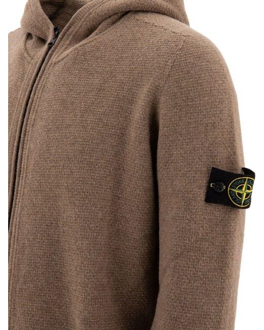 Stone Island Brown Woolen Cardigan for men