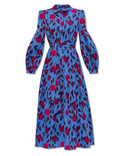 Diane von Furstenberg Blue Lux All-over Printed Puff-sleeved Dress