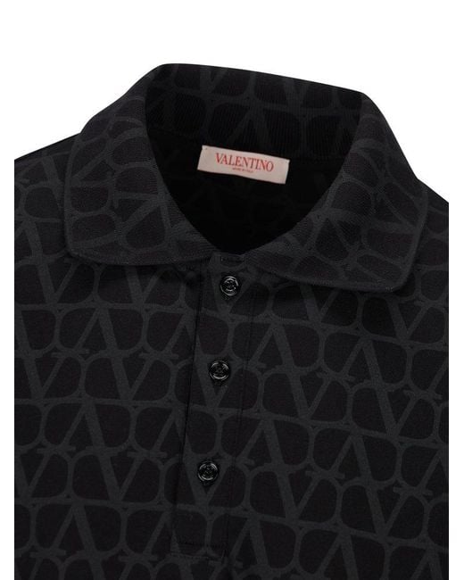 Valentino Black Toile Iconographe Straight Hem Polo Shirt for men