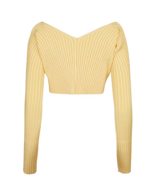 Jacquemus Yellow Logo Plaque Cropped Long-sleeve Top