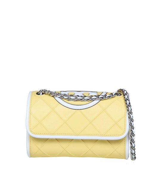 Tory Burch Yellow Small Fleming Convertible Shoulder Bag In Leather