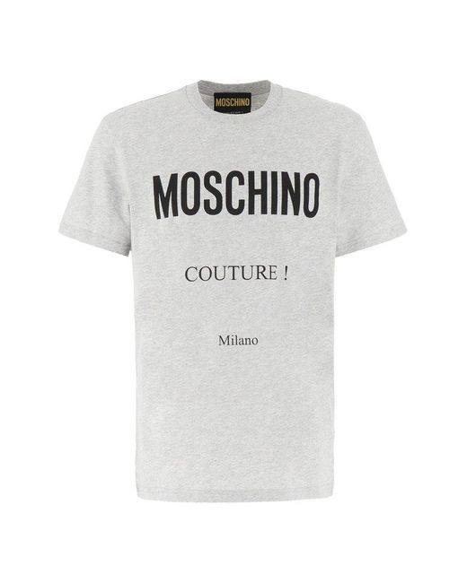Moschino Logo Printed Crewneck T-shirt in Gray for Men | Lyst