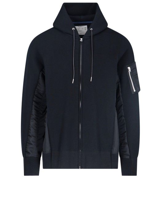 Sacai Cotton Sponge Sweat X Ma-1 Panelled Hoodie in Navy (Blue) for Men