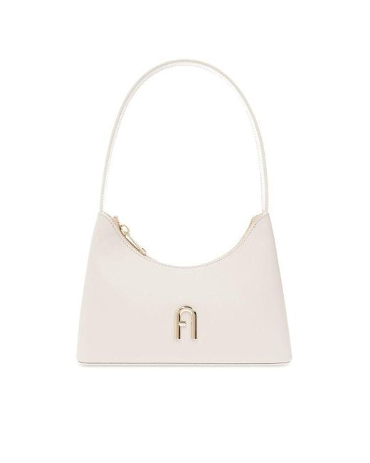 Furla White Diamante Zip-up Shoulder Bag