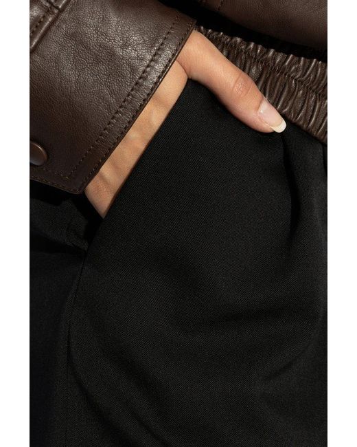 Saint Laurent Black High Waist Wide-Leg Wool Trousers With Pockets