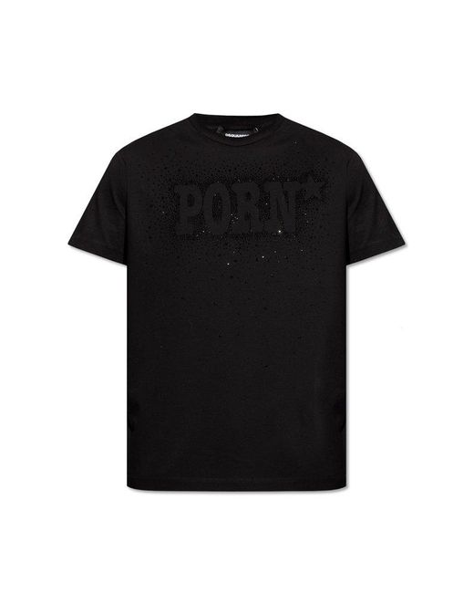DSquared² Black T-shirt With Sparkling Crystals, for men