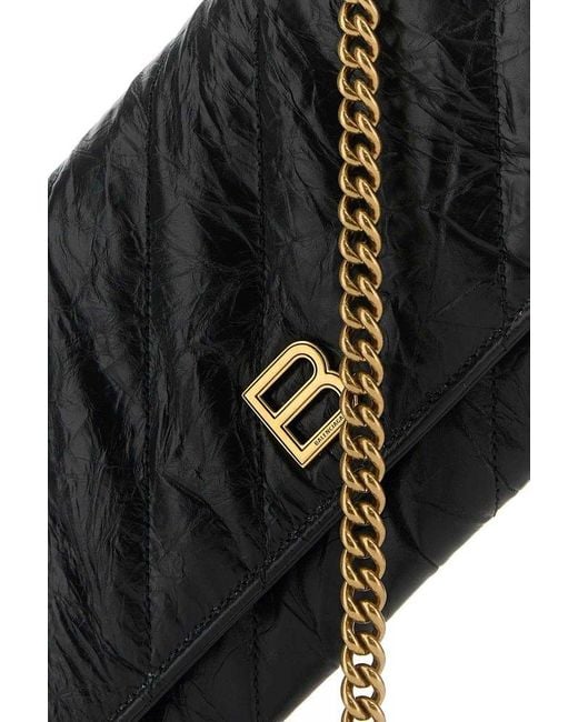 Balenciaga Black Crush Quilted Wallet On Chain