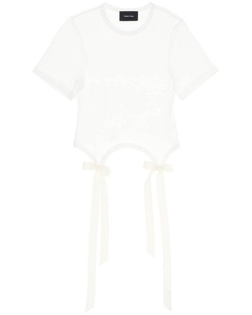 Simone Rocha White Bow Detailed Crewneck T-Shirt