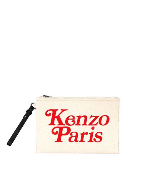 KENZO Red Logo Printed Zipped Pouch for men