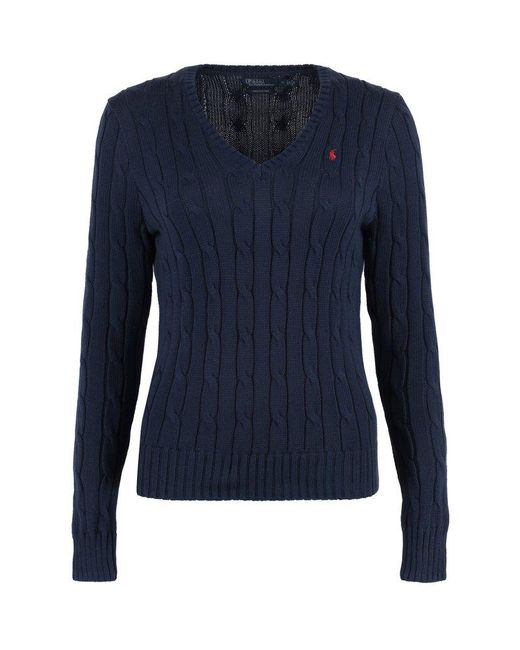 Polo Ralph Lauren Blue Kimberly Cable-knitted V-neck Jumper