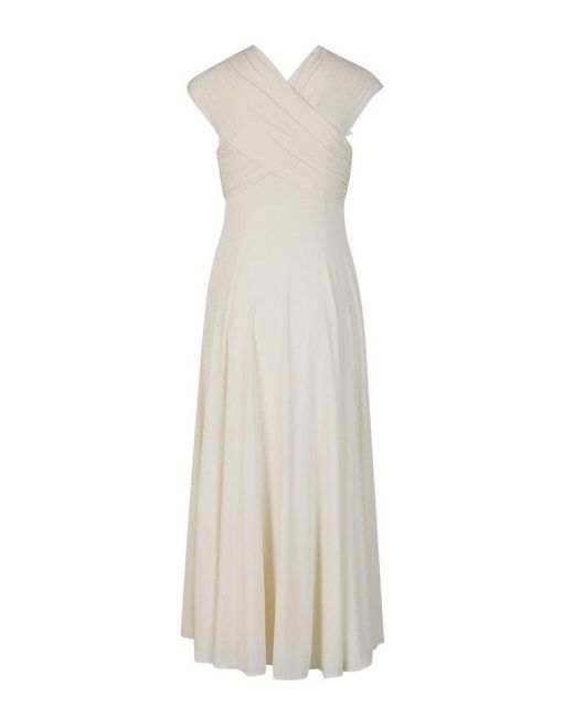 Khaite White The Bruna Off-shoulder Pleated Maxi Dress