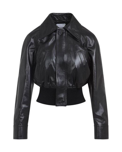 Bottega Veneta Black Zip-Up Slim Fit Leather Jacket