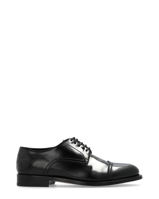 Ferragamo Black Polished Lace-up Shoes for men
