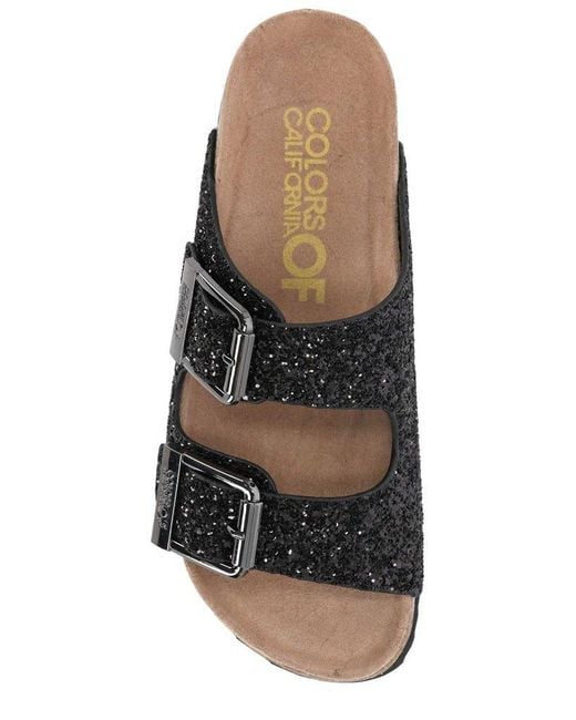 Colors Of California Black Buckle Slide Sandals