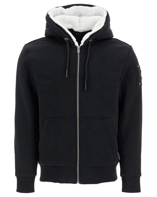 Moose Knuckles Black Logo Plaque Zipped Drawstring Hoodie for men