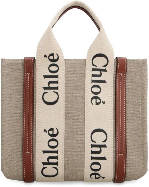 Chloé Natural Woody Logo Embroidered Small Tote Bag