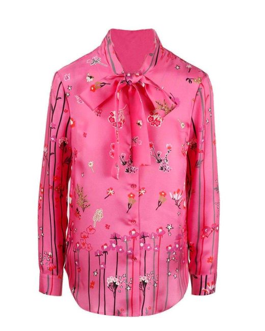 RED Valentino Pink Red Pussy-bow Long-sleeved Blouse