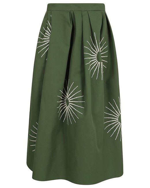 Dries Van Noten Green Pattern Embellished High Waist Skirt