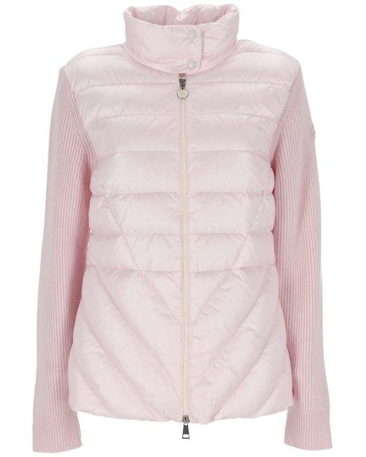 Moncler Pink Zip-up Panelled Quilted Jacket