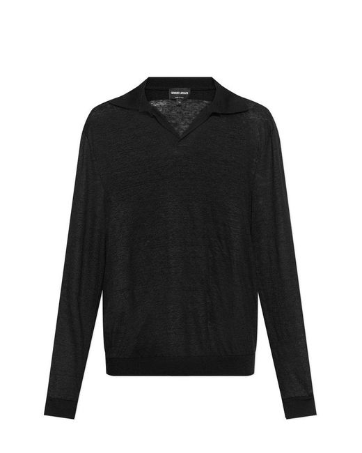 Giorgio Armani Black Linen Polo, for men